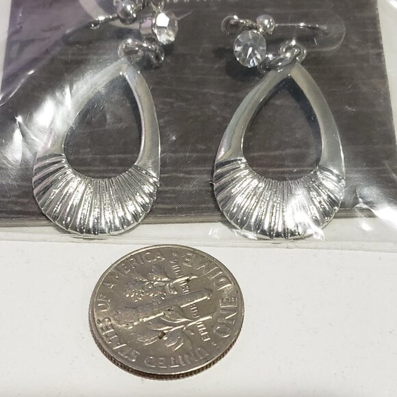 Dainty Silver-tone Crystal Teardrop Dangling Earrings - CUSP by Neiman Marcus - Picture 3 of 11
